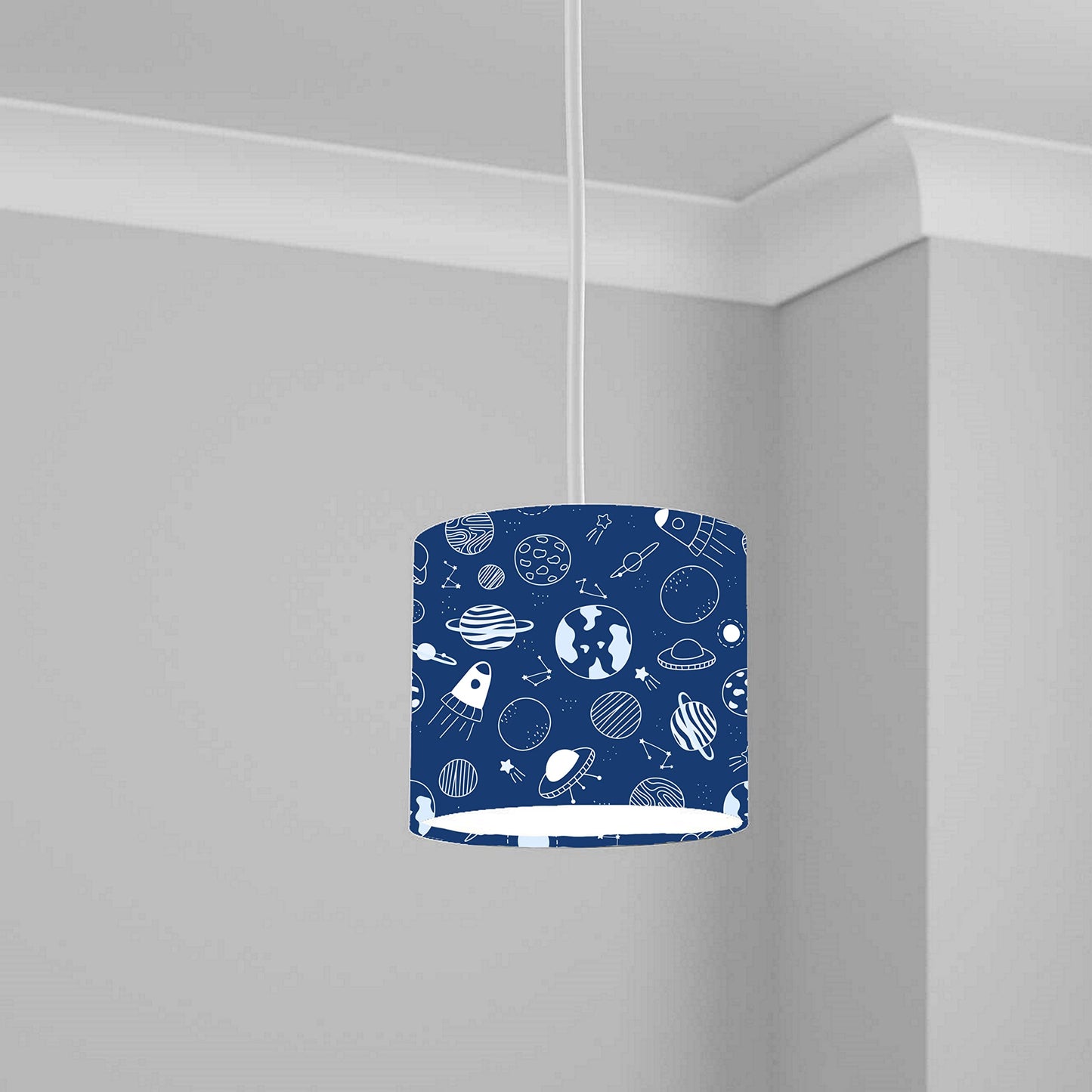 Blue Space Rocket Pattern Ceiling Lampshade Lightshade for Nursery - 20cm x 18.5cm