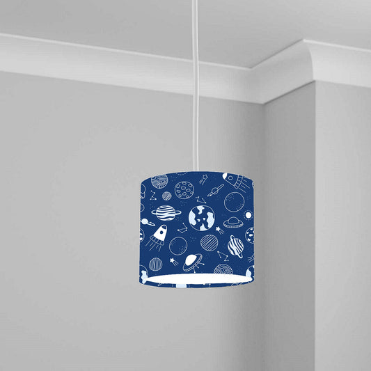 Blue Space Rocket Pattern Ceiling Lampshade Lightshade for Nursery - 20cm x 18.5cm