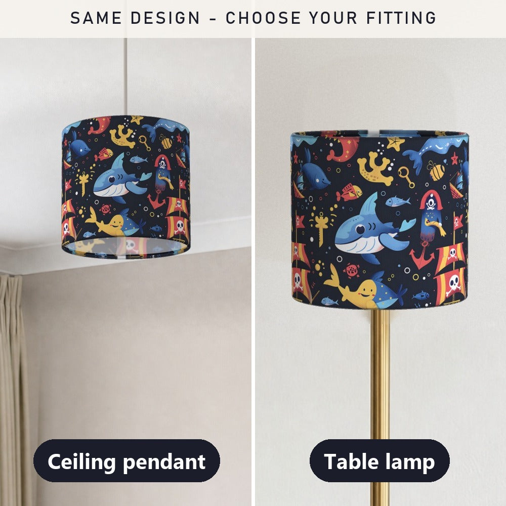 Whimsical Sharks and Pirates lampshade