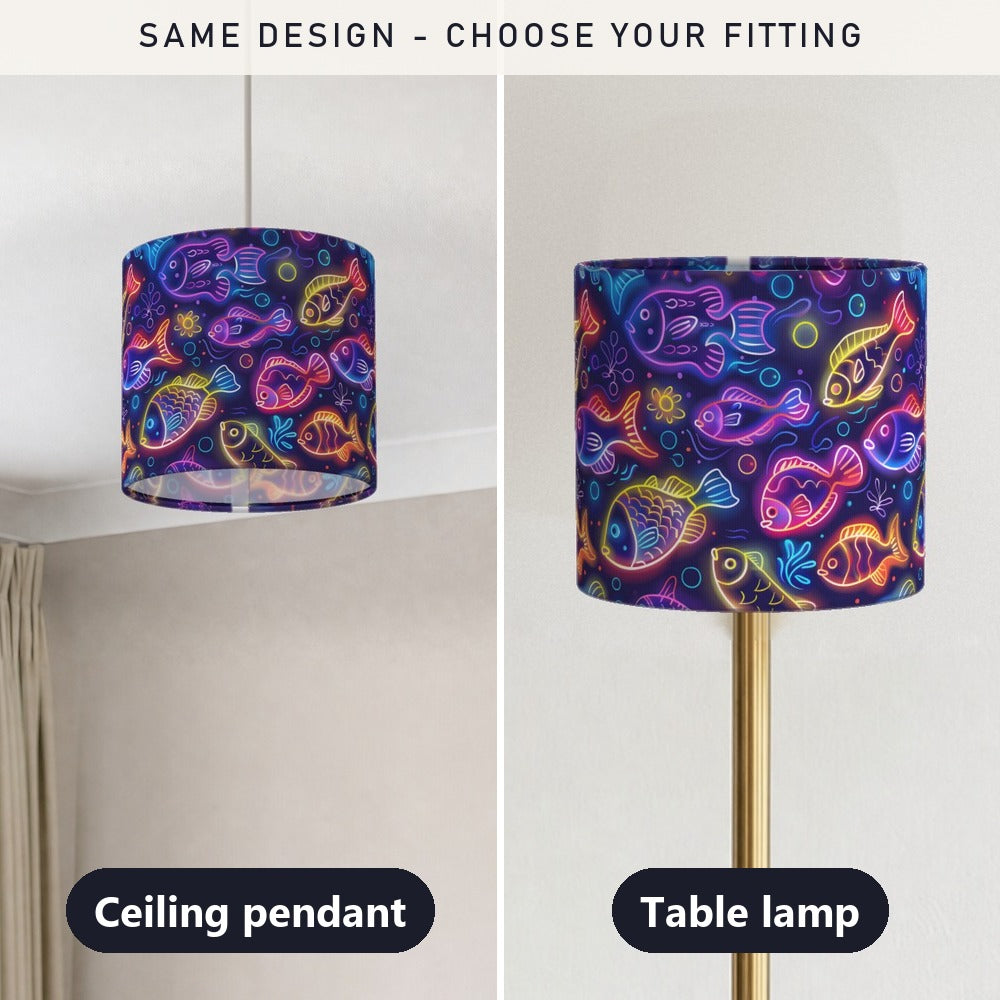 Neon Fish on Dark lampshade