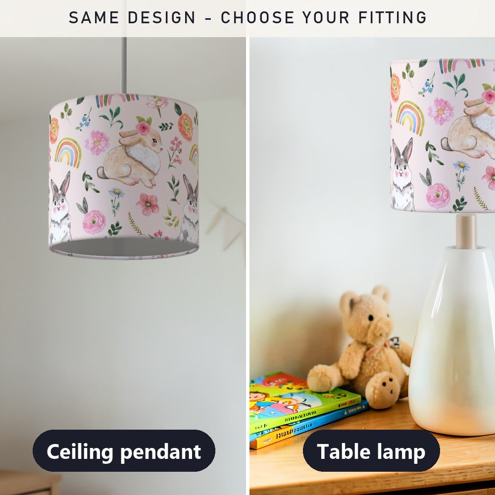 Cute Rabbit and Floral Rainbow lampshade
