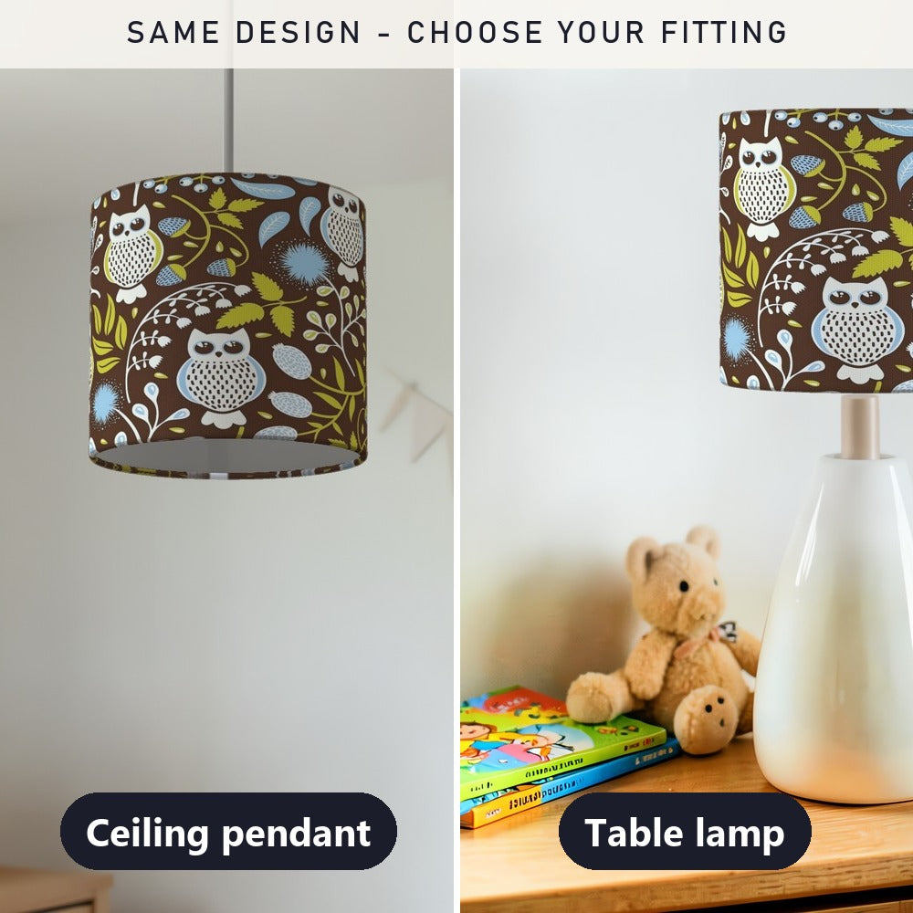 Charming Owl and Leaf Pattern lampshade
