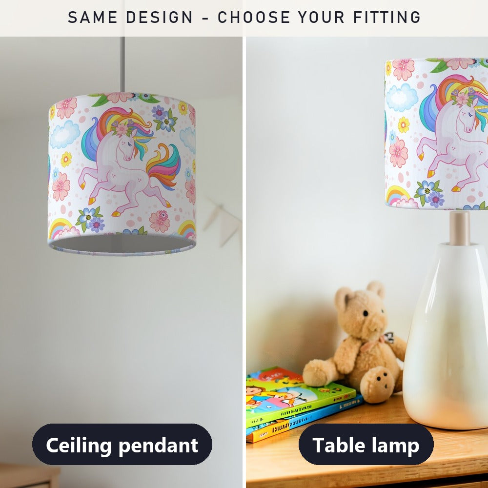 Colorful Unicorn and Flowers lampshade