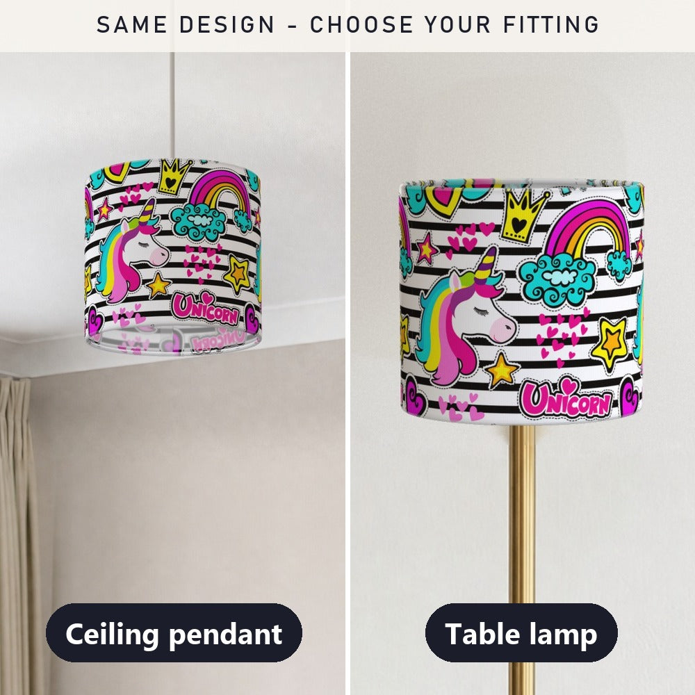 Rainbow Unicorn and Hearts lampshade