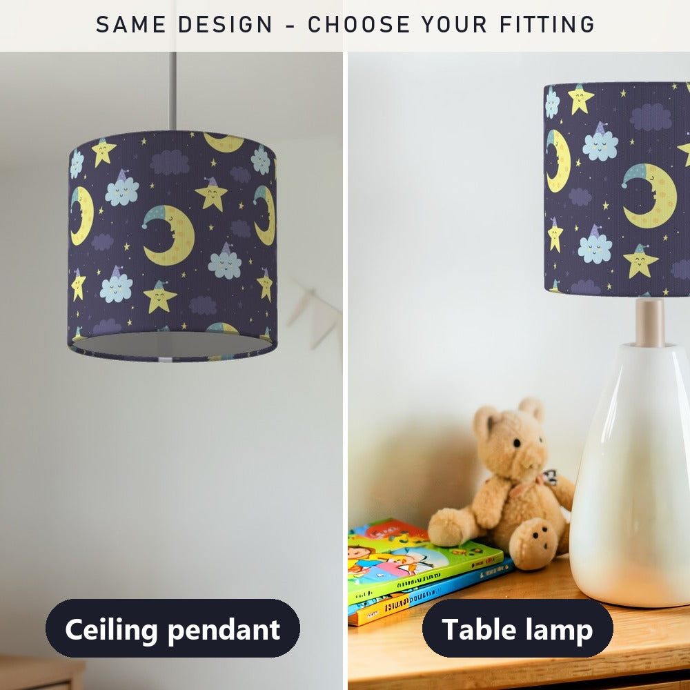 Blue Stars and Moon lampshade