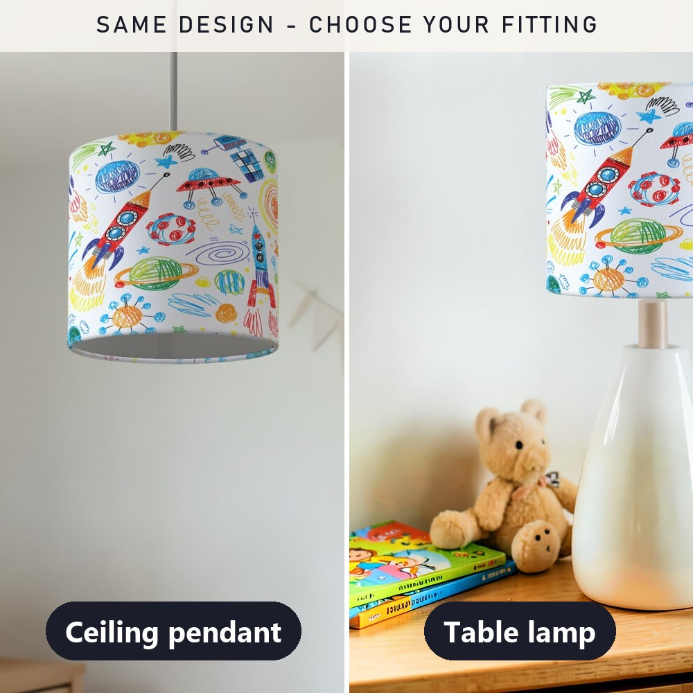 Colorful Space Rocket Drawing lampshade