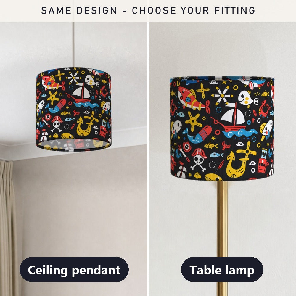 Colourful Boats and Fish lampshade
