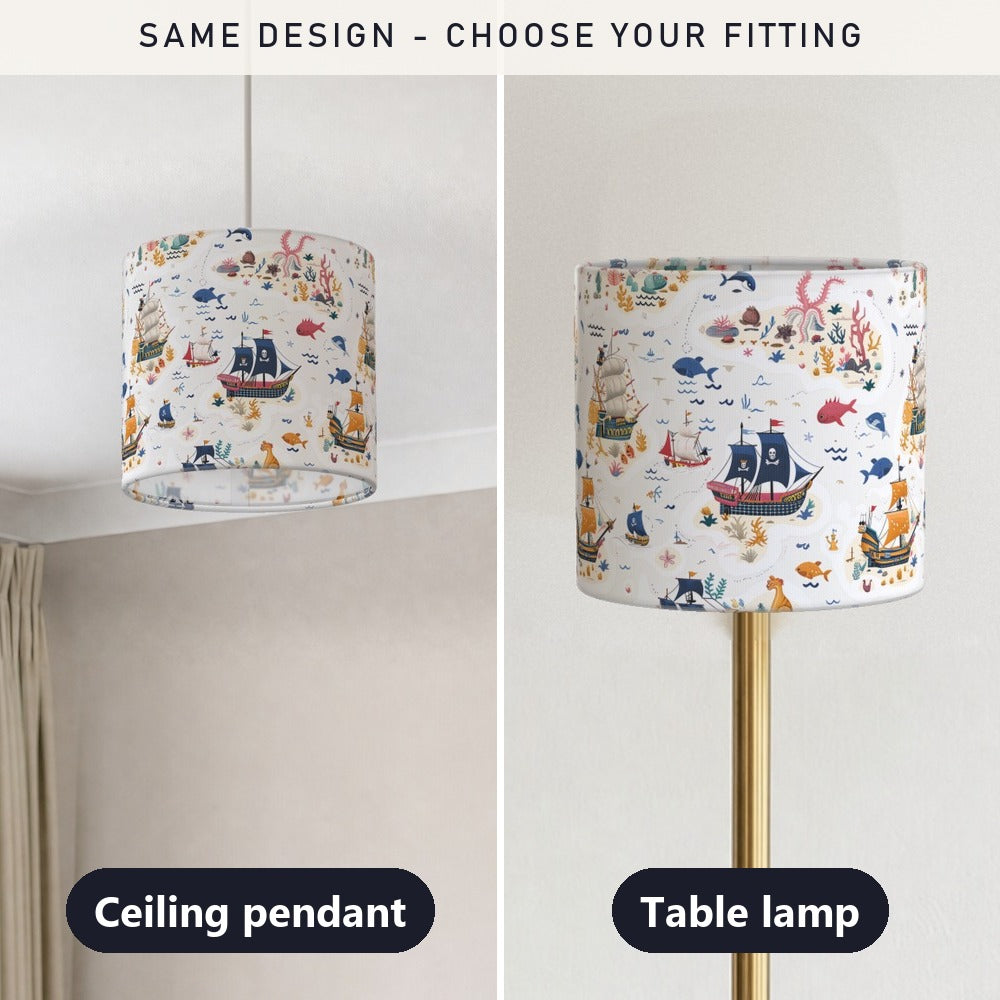 Colourful Ships and Sea Life lampshade