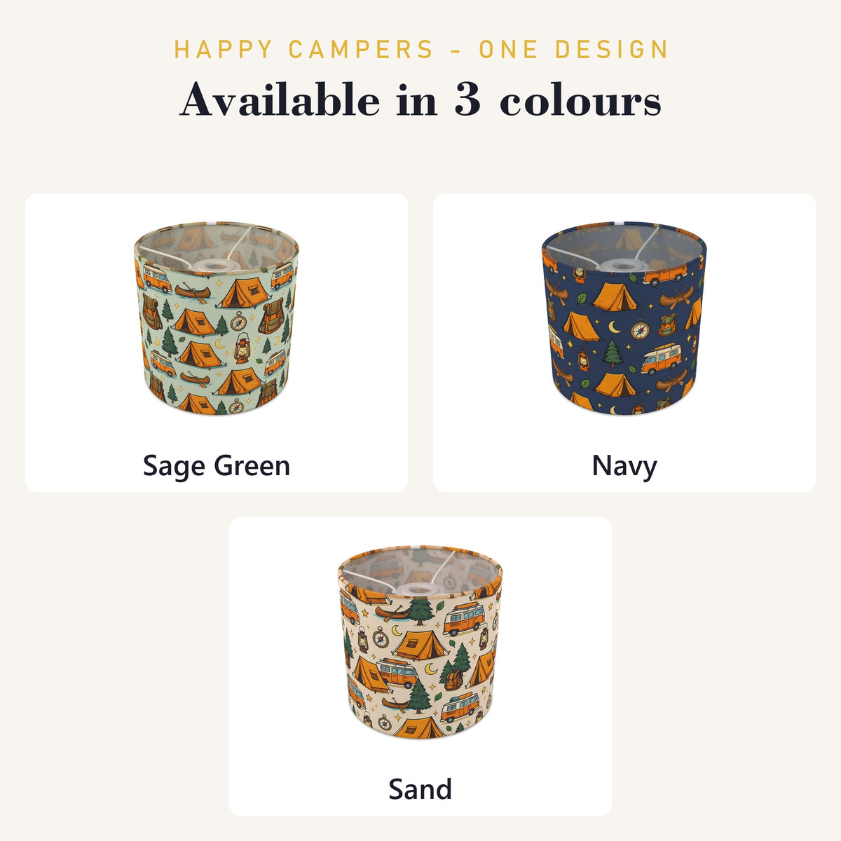 Navy Happy Campers lampshade - 20cm x 18.5cm Ceiling - photo 8