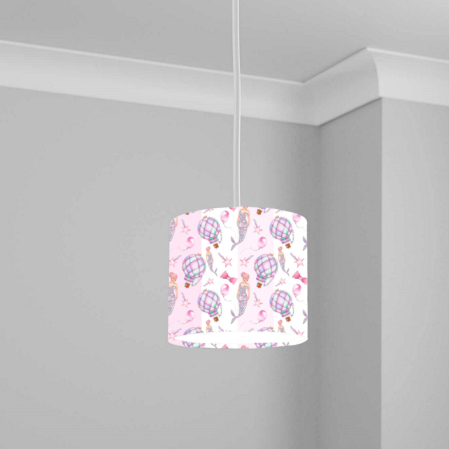 Pink Mermaid Balloon Striped Ceiling Lampshade Lightshade for Nursery - 20cm x 18.5cm