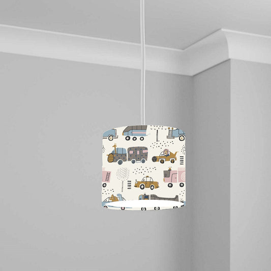 Playful Cars and Animals Print Ceiling Lampshade Lightshade for Nursery - 20cm x 18.5cm