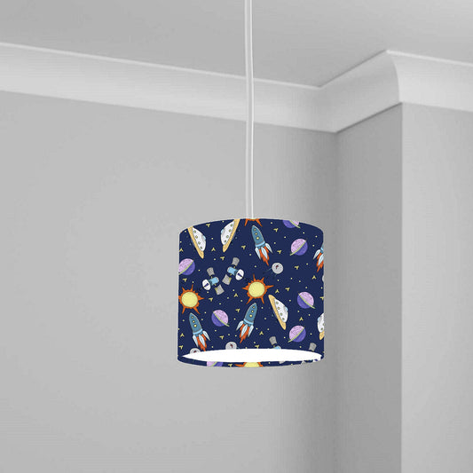 Space Rocket and Planet Ceiling Lampshade Lightshade for Nursery - 20cm x 18.5cm