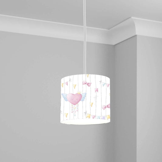Pink Heart and Bunting Ceiling Lampshade Lightshade for Nursery - 20cm x 18.5cm