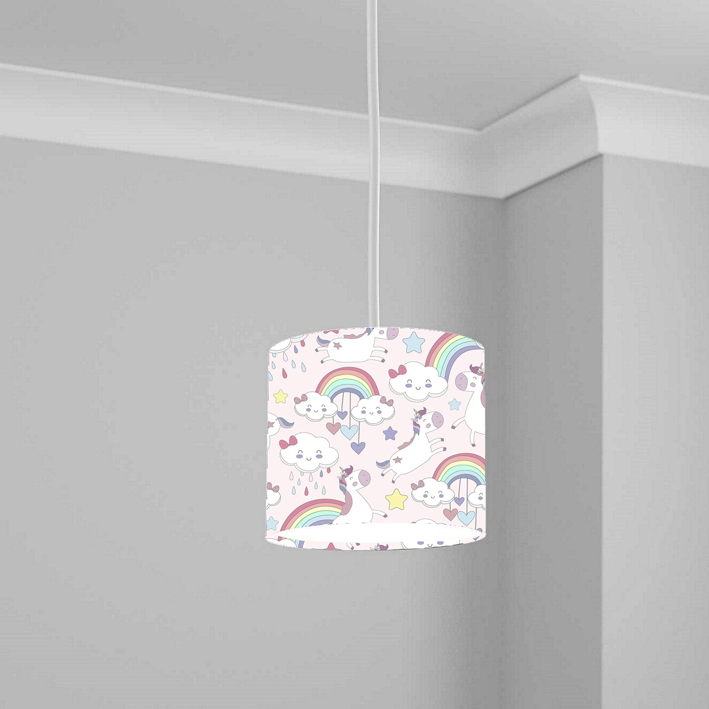 Pink Unicorn and Rainbow Ceiling Lampshade Lightshade for Nursery - 20cm x 18.5cm