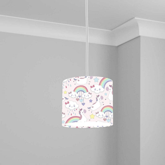 Pink Unicorn and Rainbow Ceiling Lampshade Lightshade for Nursery - 20cm x 18.5cm
