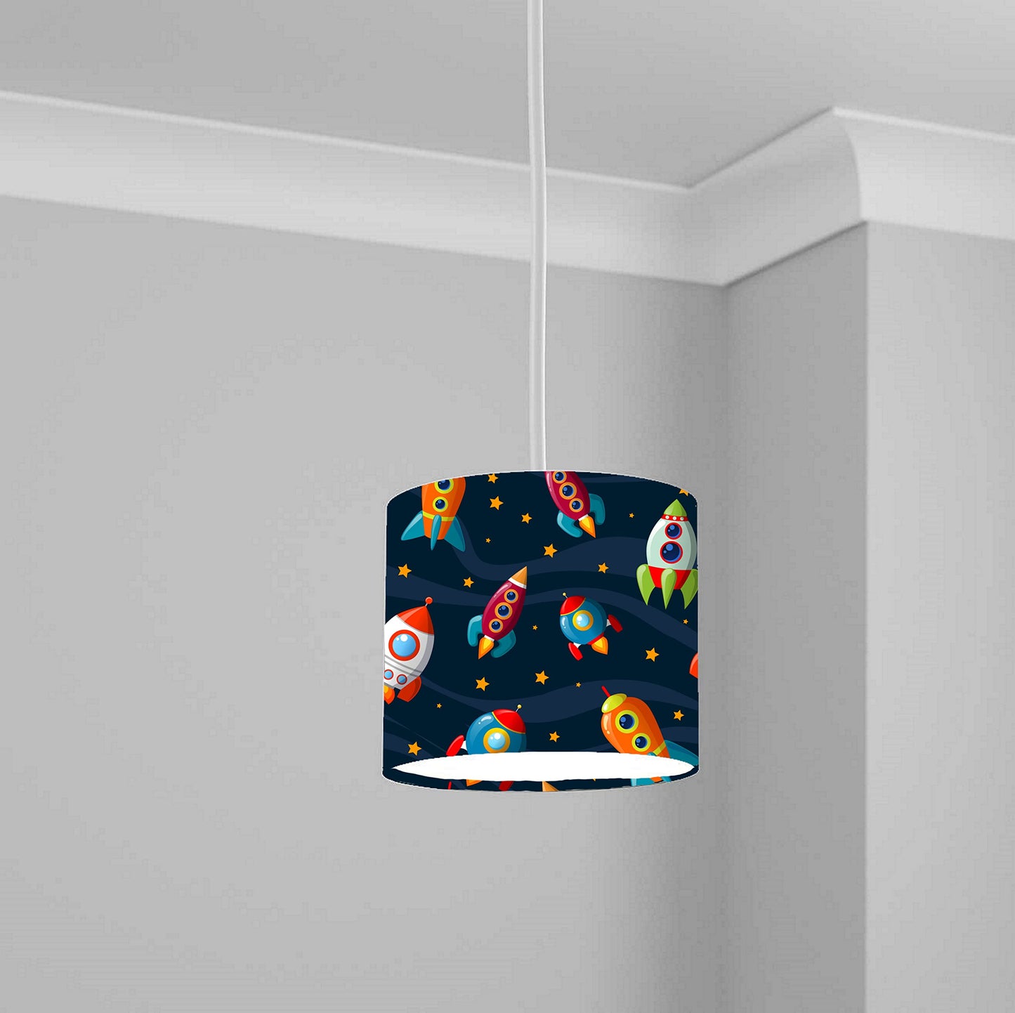 Colorful Space Rocket Pattern Ceiling Lampshade Lightshade for Kids' Room - 20cm x 18.5cm