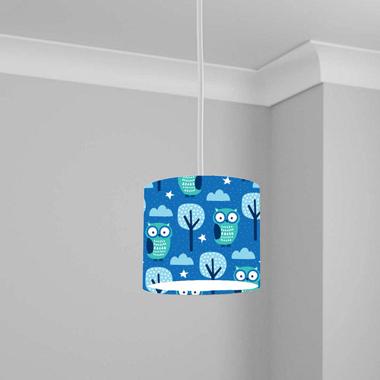 Blue Owl and Tree Pattern Ceiling Lampshade Lightshade for Nursery - 20cm x 18.5cm