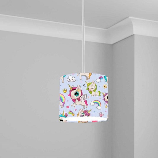 Adorable Unicorn and Rainbow Ceiling Lampshade Lightshade for Nursery - Pink and Pastel Theme 20cm x 18.5cm