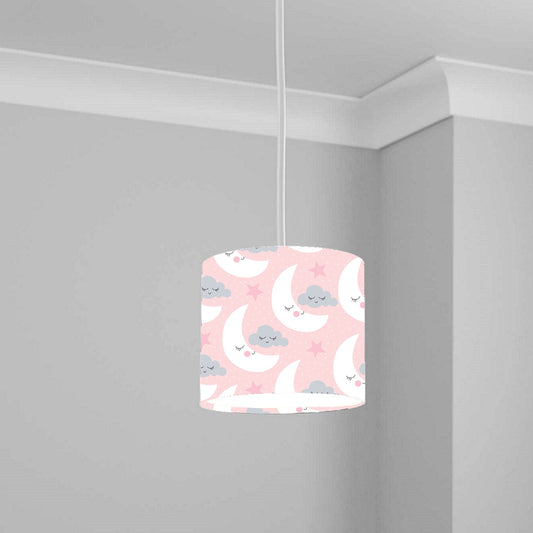 Pink Sleeping Moon and Stars Ceiling Lampshade Lightshade for Nursery - 20cm x 18.5cm