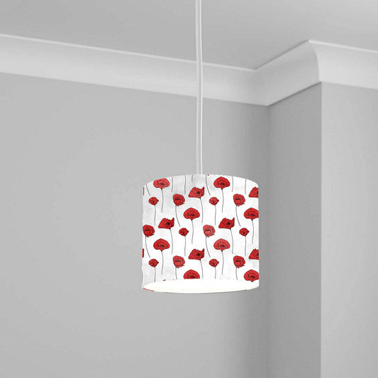 Red Poppy Floral Ceiling Lampshade Lightshade for Room - 20cm x 18.5cm