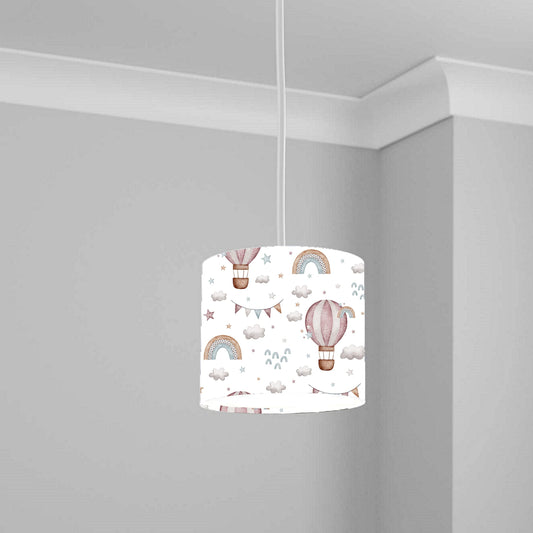 Pastel Hot Air Balloon and Rainbow Ceiling Lampshade Lightshade for Nursery - 20cm x 18.5cm