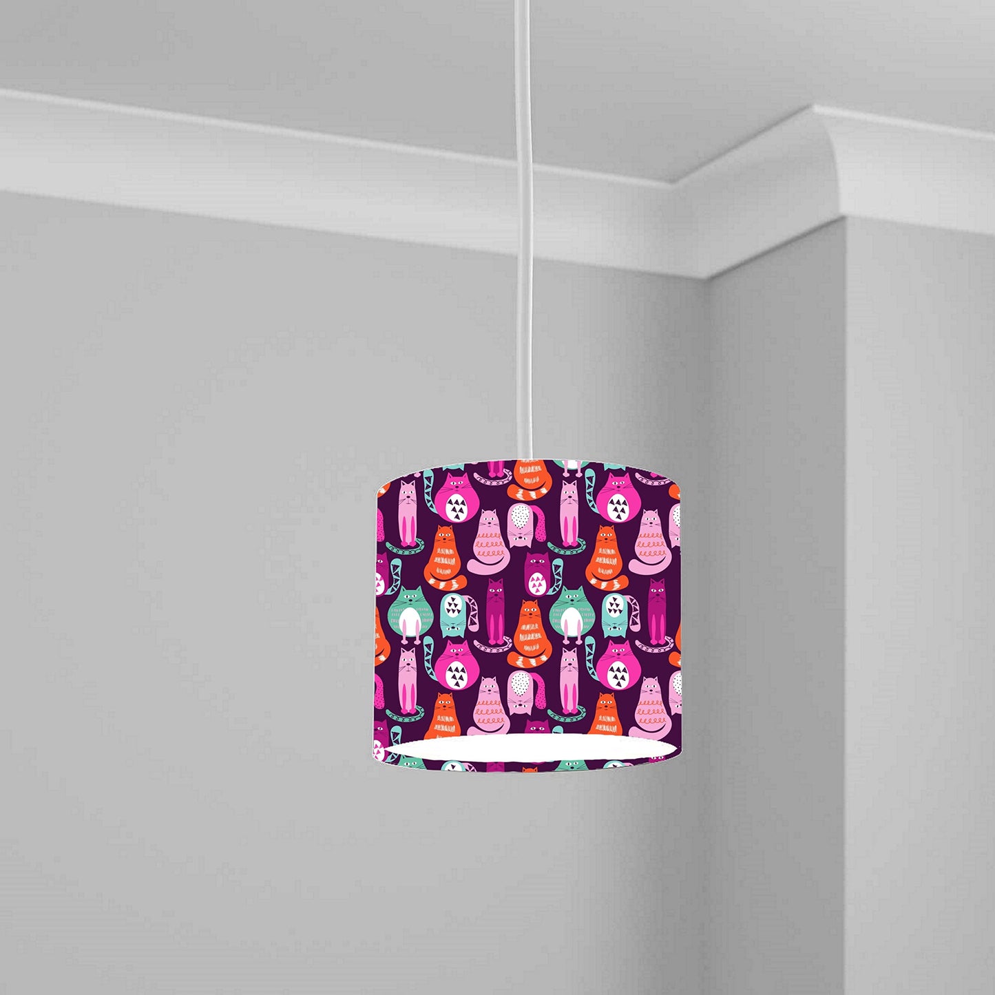 Whimsical Cats Pink Ceiling Lampshade Lightshade for Nursery - 20cm x 18.5cm