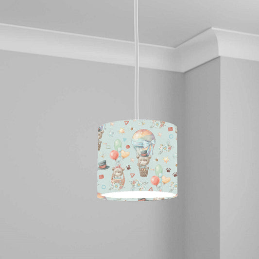 Blue Hot Air Balloon and Bear Ceiling Lampshade Lightshade for Nursery - 20cm x 18.5cm