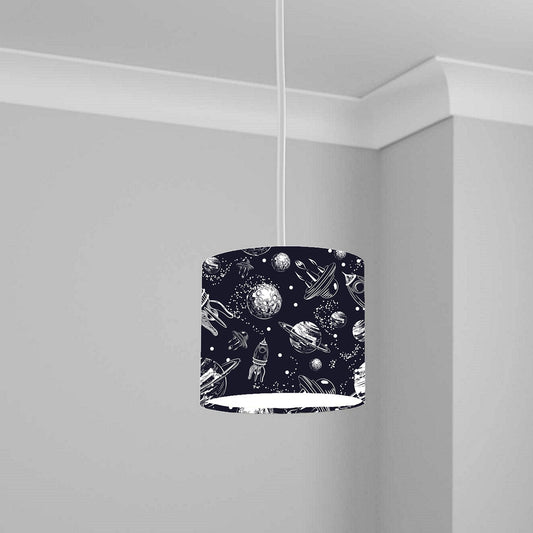 Navy Space Rocket Galaxy Ceiling Lampshade Lightshade for Room - 20cm x 18.5cm