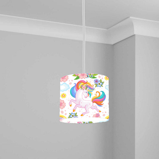 Colorful Unicorn and Flowers Ceiling Lampshade Lightshade for Kids' Room - 20cm x 18.5cm