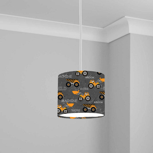 Construction Trucks Grey and Orange Ceiling Lampshade Lightshade for Nursery - 20cm x 18.5cm