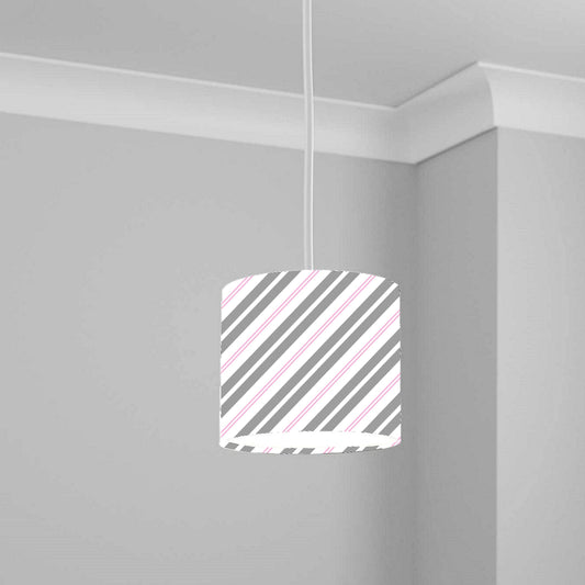Pink and Grey Diagonal Striped Pattern Ceiling Lampshade Lightshade for Room - 20cm x 18.5cm