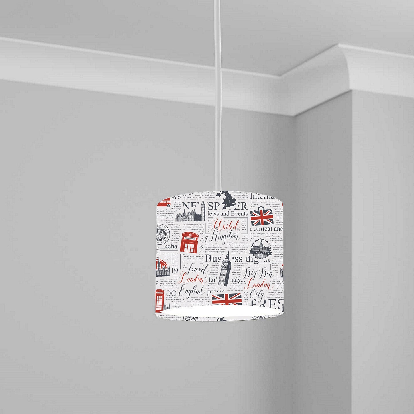 London Iconic Red and White Pattern Ceiling Lampshade Lightshade for Room - 20cm x 18.5cm