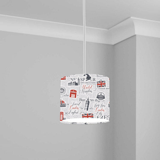 London Iconic Red and White Pattern Ceiling Lampshade Lightshade for Room - 20cm x 18.5cm
