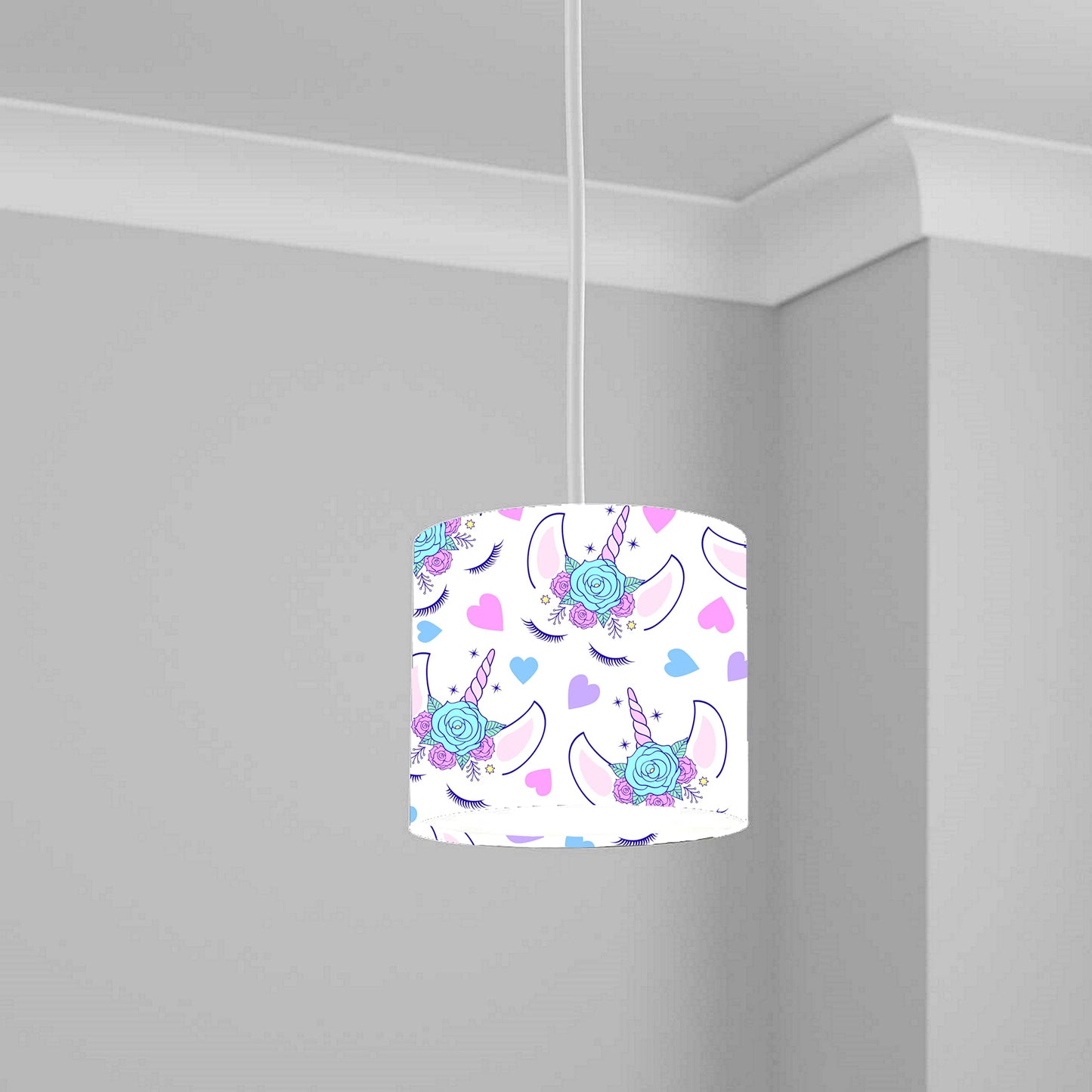 Pink Unicorn and Hearts Ceiling Lampshade Lightshade for Nursery - 20cm x 18.5cm