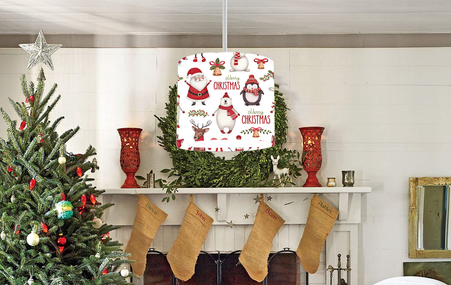 Festive Polar Bear and Penguin Christmas Ceiling Lampshade Lightshade for Room - 20cm x 18.5cm