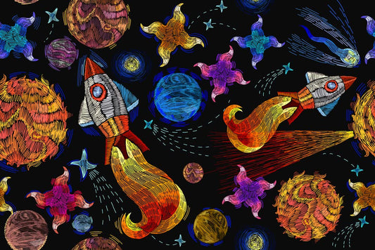 Colorful Space Rocket and Planets Ceiling Lampshade Lightshade for Nursery - 20cm x 18.5cm