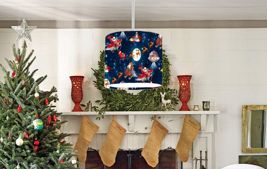 Festive Santa Sleigh and Reindeer Ceiling Lampshade Lightshade for Christmas Room - 20cm x 18.5cm