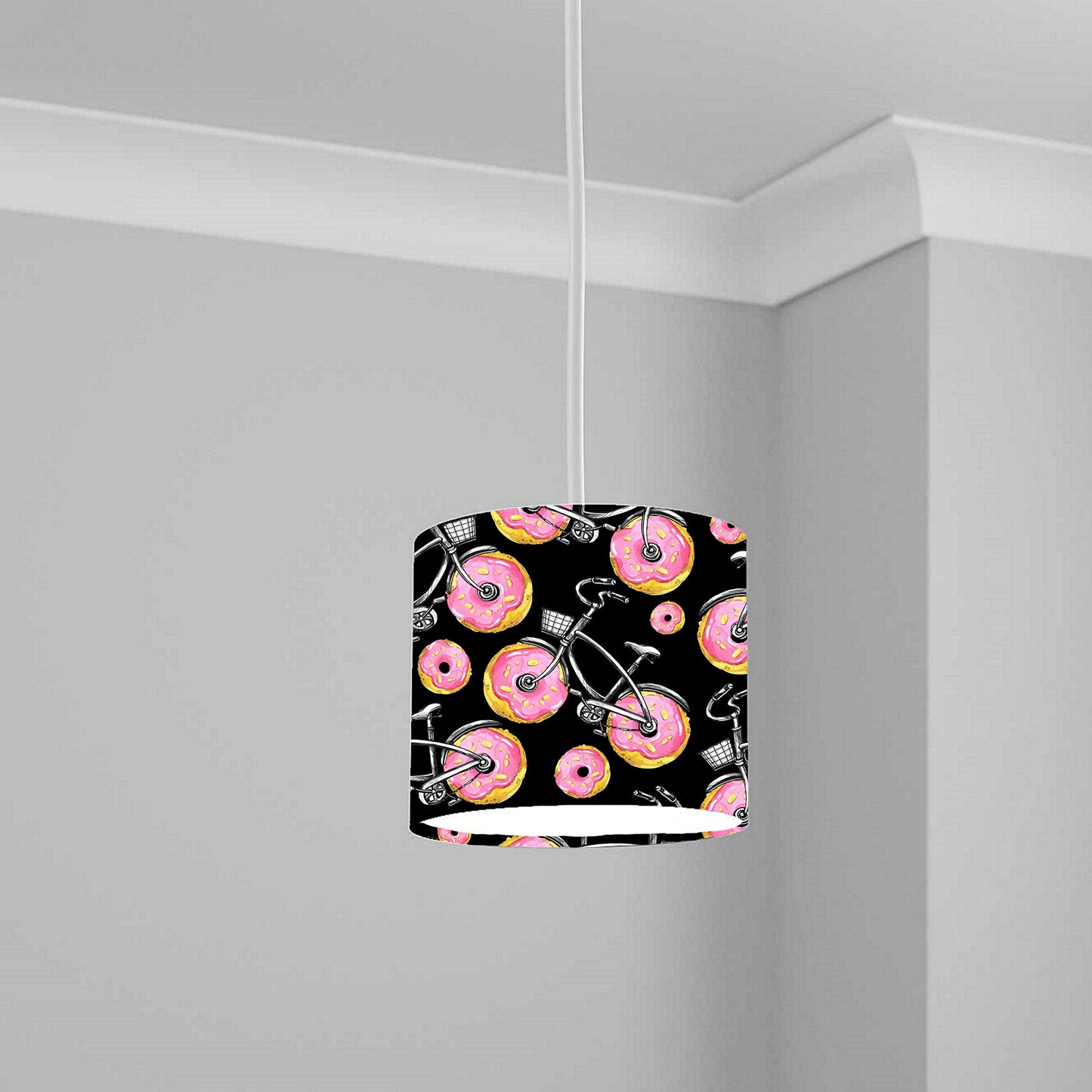 Whimsical Donut and Bike Pattern Ceiling Lampshade Lightshade for Nursery - 20cm x 18.5cm