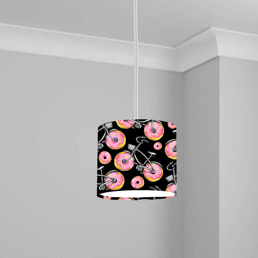 Whimsical Donut and Bike Pattern Ceiling Lampshade Lightshade for Nursery - 20cm x 18.5cm