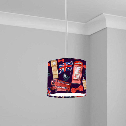 London Landmark Theme Ceiling Lampshade Lightshade for Room - Union Jack, Big Ben, Double Decker Design - 20cm x 18.5cm