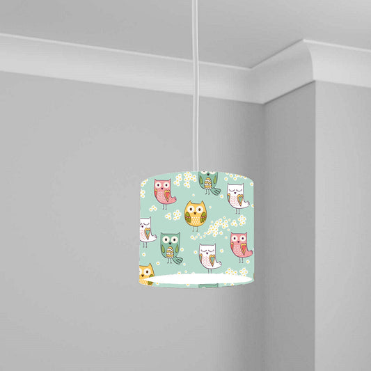 Pastel Owl Pattern Ceiling Lampshade Lightshade for Nursery - 20cm x 18.5cm